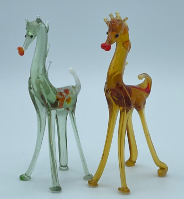 #ad 2 Murano Art Glass Baby Giraffes Big Red Lips Unique Rare Cute Petite