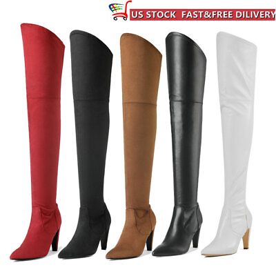 Womens Suede PU Over The Knee Thigh High Boots Pointed Toe Sexy Boots $50.39