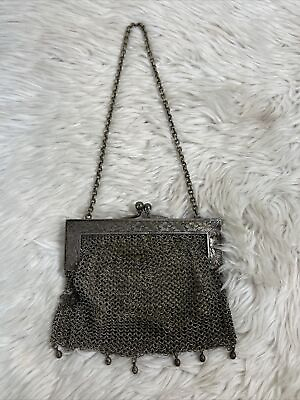 #ad Antique Metal Mesh Purse German Marked Silver Early 1900s Needs TLC