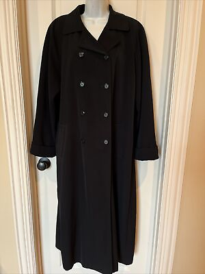 #ad SAKS FIFTH BLACK DOUBLE BREASTED 90’s Y2K TRENCH COAT SZ 14