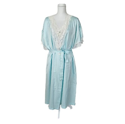 #ad XL Miss Elaine Vintage Nightgown Robe Set Blue with Lace