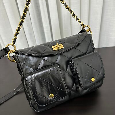 #ad 24 29 Quilted Real Leather Small Flap Purse Crossbody Hobo Fashion Shoulder Bag