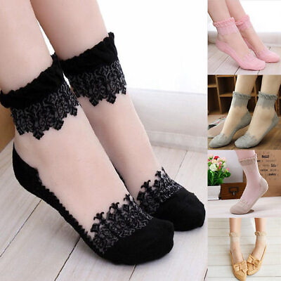 #ad Women Ultrathin Ankle Socks Cute Transparent Crystal Silk Lace Elastic Short
