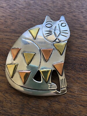 #ad Vintage 925 Sterling Silver MEXICO TAXCO Kitty Cat Animal Pin Pendant