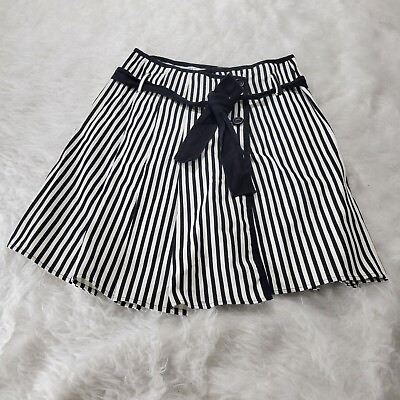 #ad Zara Basic Striped Mini Skirt Black And White 8 Belted Button Front