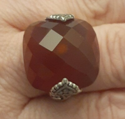 #ad Designer Fine Mixed Metals Sterling Silver Bronze Faceted Carnelian Ring Size 8