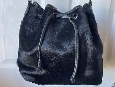 #ad Laggo Black Calf Hair Leather Bucket Bag Purse