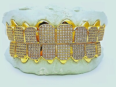 #ad Custom fit 925 Sterling Silver Fully Stones Cubic CZ Micro Pave Block Grillz