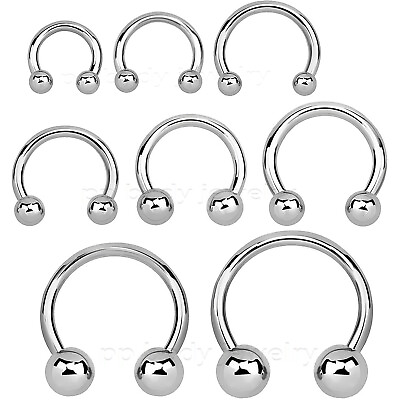 #ad PAIR 14G Steel Ball Horseshoe Circular Barbell Ear Lip Septum Ring 1 4quot; to 5 8quot;
