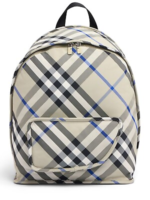 #ad Burberry Shield Medium Men#x27;s Lichen Beige Checkered Backpack New SS24