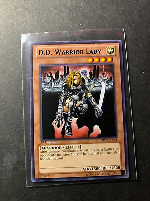 #ad Yugioh D.D. Warrior Lady Black Text Rare 1st Edition BP02 EN021 P