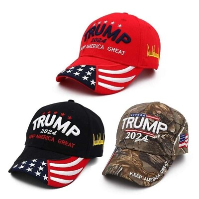 #ad Trump 2024 Keep America Great Cap USA Flag Multicolor Embroidered Baseball Hat