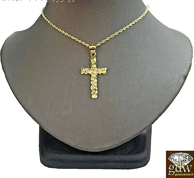 #ad 10k Gold Jesus Cross Pendant with Rope Chain in 18quot; 20quot; 22quot; Real Gold