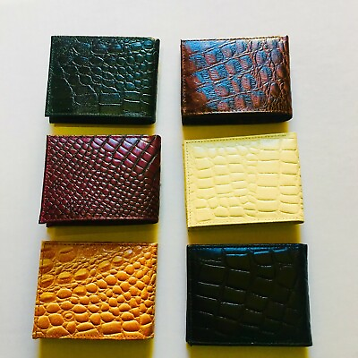 #ad Men#x27;s Crocodile Leather Bi fold Wallets BlkD.GreenCreamW.Red BrwnTangBlue