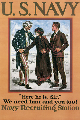 Uncle Sam Navy Recruitment Station World War Art Wall Room Poster POSTER 20x30 $23.98