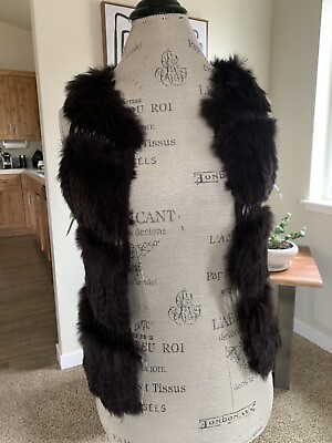 #ad BCBG Maxazria Rabbit Fur Vest brown women#x27;s SMALL crochet genuine fur