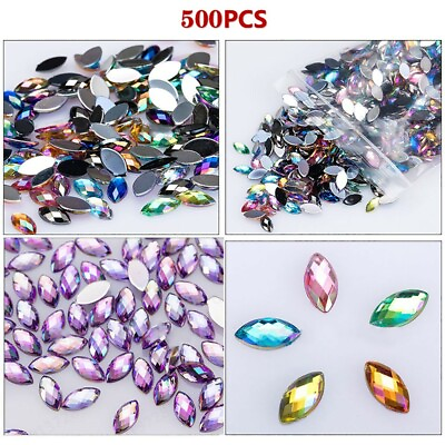 #ad 500PCS 3D Nail Art Rhinestones Crystal Colorful Stones Tips Decoration DIY