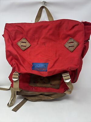 #ad Vintage Dark Red JanSport Leather Bottom Backpack Day Pack Made in USA