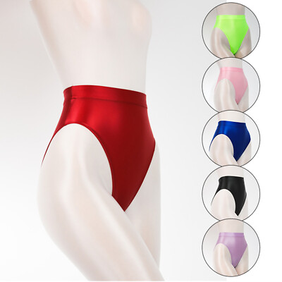 #ad Oil Shiny Panties Underwear Glossy Solid High Waist Brief Knickers Underpants↷