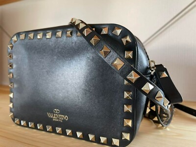 #ad Valentino Shoulder Bag Leather Women#x27;s Black Studs Used JP