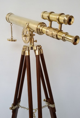 #ad Brass double Barrel Working Telescope Navy Brass with Tripod Nautical gift