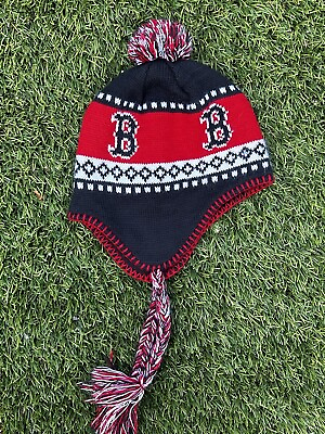 #ad Boston Red SOX MLB 47 BRAND WINTER EAR FLAP POM POM BEANIE HAT CAP Blue Red