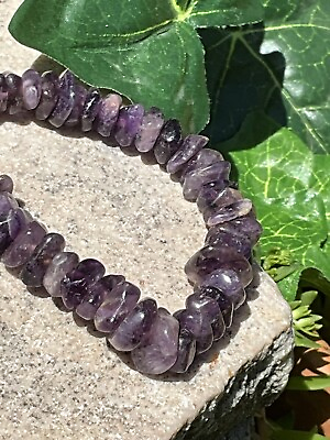 #ad Vintage Purple Amethyst Stone Chip Bead Bracelet Jewelry