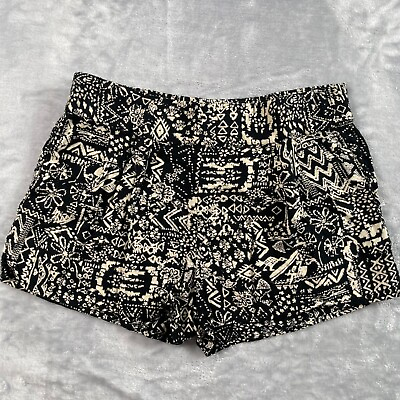 #ad Ecote Shorts Small Black Tan Aztec Print Stretch Waist Hand Urban Outfitters