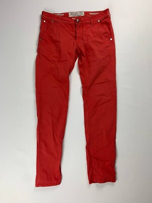 #ad JACOB COHEN PW613 COMF Red Denim Stretch Handmade Tailored Regular Jeans Size 35