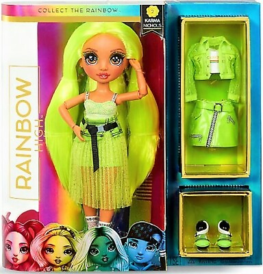 #ad Rainbow High Fashion Karma Nichols Neon 2 Outfits Series 2 Big Eyes Collectible