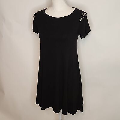 #ad Lulus Take Effect Black Swing Dress Sz: XS cold shoulder criss cross mini