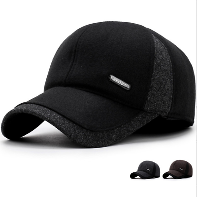 #ad Men#x27;s Warm Wool Baseball Cap Ear Flaps Thicken Cotton Snapback Hats Caps Winter