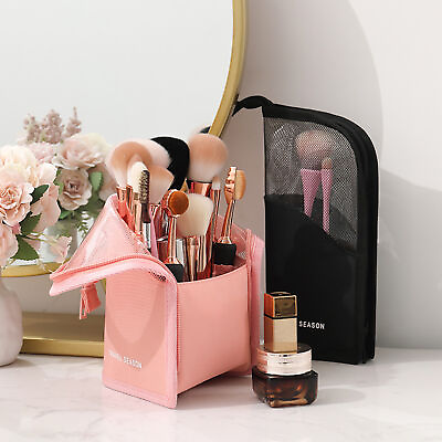 #ad Makeup Bag Large Capacity Reliable Stand Cosmetic Bag Zipper Makeup Storage