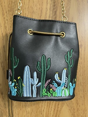 Darling Mini Bucket bag Crossbody embroidered cactuses Southwest Faux Leather $25.00