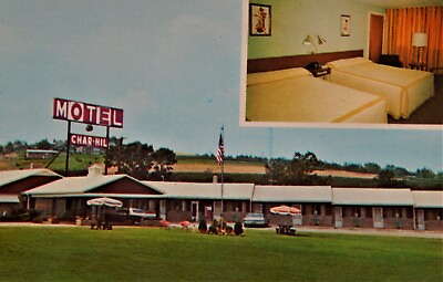 #ad Vintage Postcard YORK PA Char Hill Motel quot;Free Toast amp; Donutsquot;Interstate 83