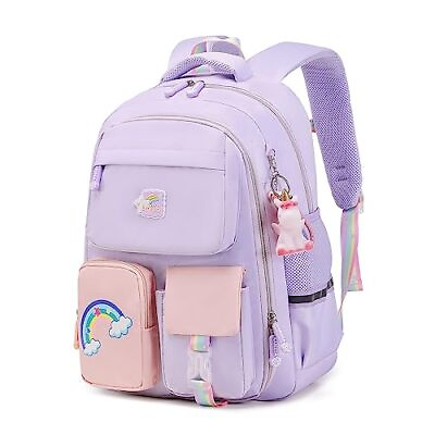 #ad Kids Backpack for Girls Wide Open Elementary Primary Middle School Bags Purple