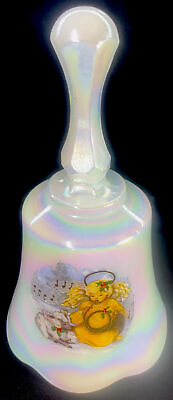 #ad Fenton Art Glass Angel Bell In Milk Carnival Christmas 1991