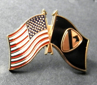#ad US ARMY 1ST CAVALRY DIVISION FLAG USA COMBO LAPEL PIN BADGE 1.25 INCHES