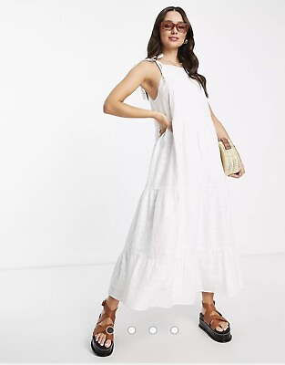 #ad Asos Design Tiered Eyelet White Maxi Sundress Women’s Size 6 100% Cotton