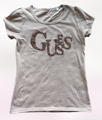 #ad Guess Kids Girls Pink Rhinestone T shirt Sz 8