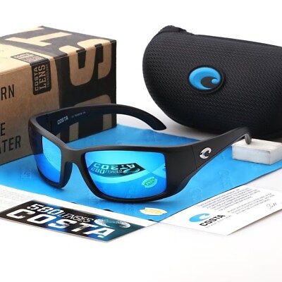 #ad Costa Del Mar BLACKFIN Matte Black blue Lenses 580P Polarized Sunglasses 62mm