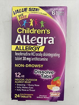 #ad Children#x27;s Allegra 12 Hour Allergy Relief 24 No Drowsy Orange Cream Dissolve Tab