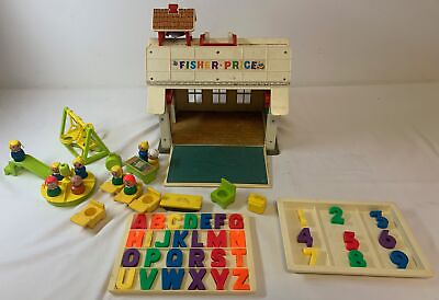 #ad 1970#x27;s Fisher Price PLAY FAMILY SCHOOL with figuresaccessoriesfull alphabet