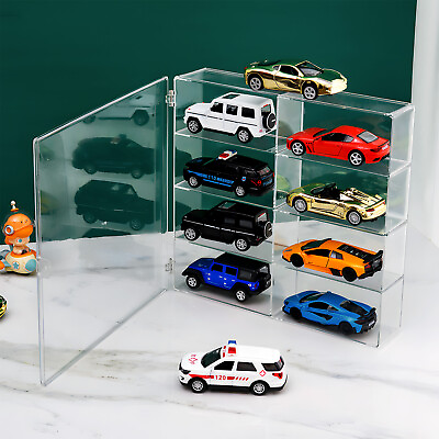 #ad Model Car Diecast Display Case 1:64 Scale 8 Car Compartment with Locking Latch