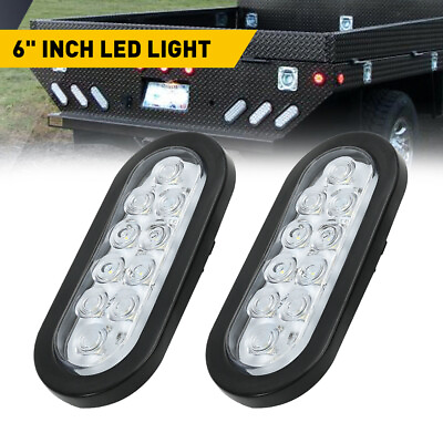 #ad 2x Oval 6quot; LED White 10 Trailer Truck Reverse Sealed Back Up Tail Lights 12V