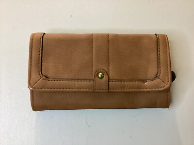 #ad Tan BrownWallet Clutch Faux Leather Snap Closure Large Zipper Compartment