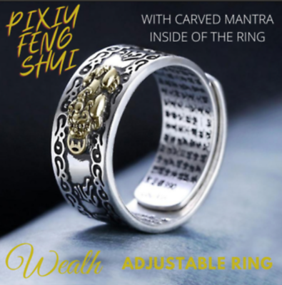 #ad Feng Shui Pixiu Mani Mantra Adjustable Ring