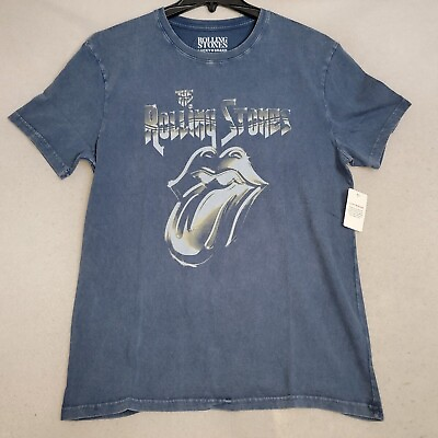 #ad LUCKY BRAND ROLLING STONES SHIRT ADULT LARGE L BLUE CASUAL CONCERT MUSIC MEN NWT