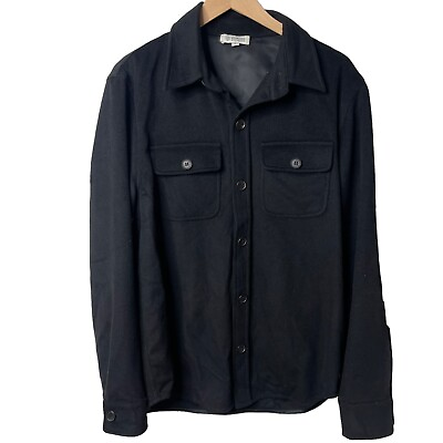 #ad Kinross Cashmere Double Knit Shacket Black Button Up Shirt Jacket Medium $700