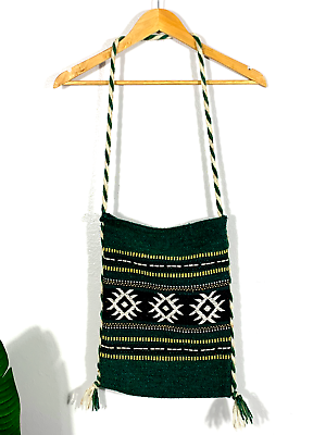 #ad Vintage Made in Greece Boho Bohemian Rayon Crossbody Green Carpet Bag Purse 70#x27;s